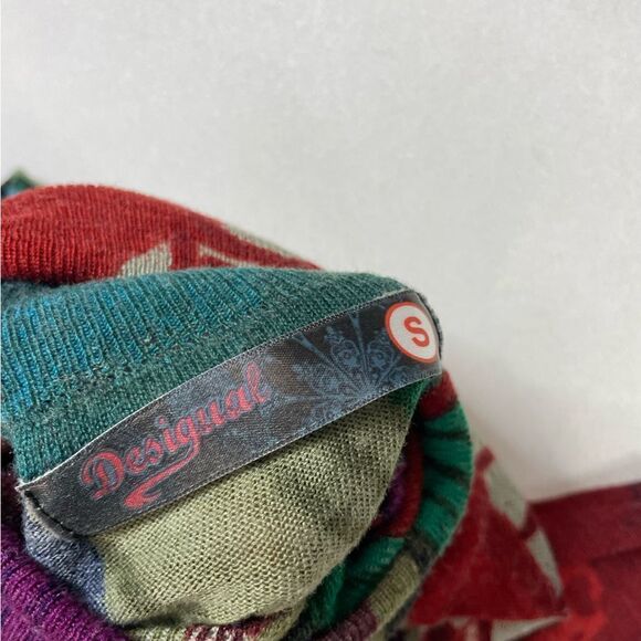 Desigual Abstrack Rhinestones Studded Turtle Neck Top Women Small Long Sleeve - Picture 6 of 8